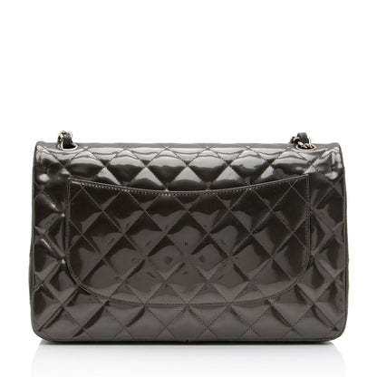 Chanel Patent Leather Stripe Classic Jumbo Double Flap Bag (SHF-xHciHb)