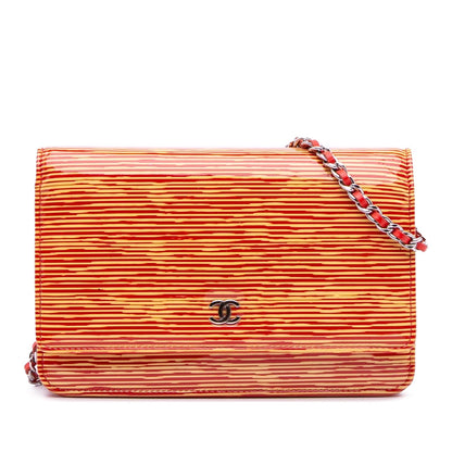 Chanel Patent Striped Wallet On Chain