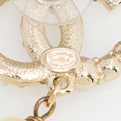 Chanel Pearl Crystal CC Drop Earrings