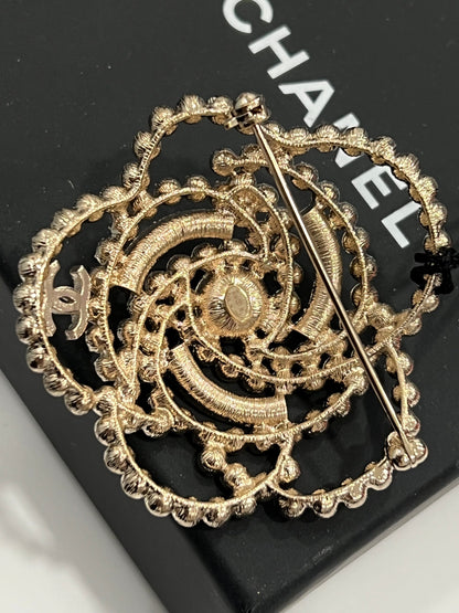 CHANEL CAMELLIA PEARL CRYSTAL LACE BROOCH