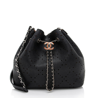 Chanel Perforated Caviar Leather Drawstring Bucket Bag