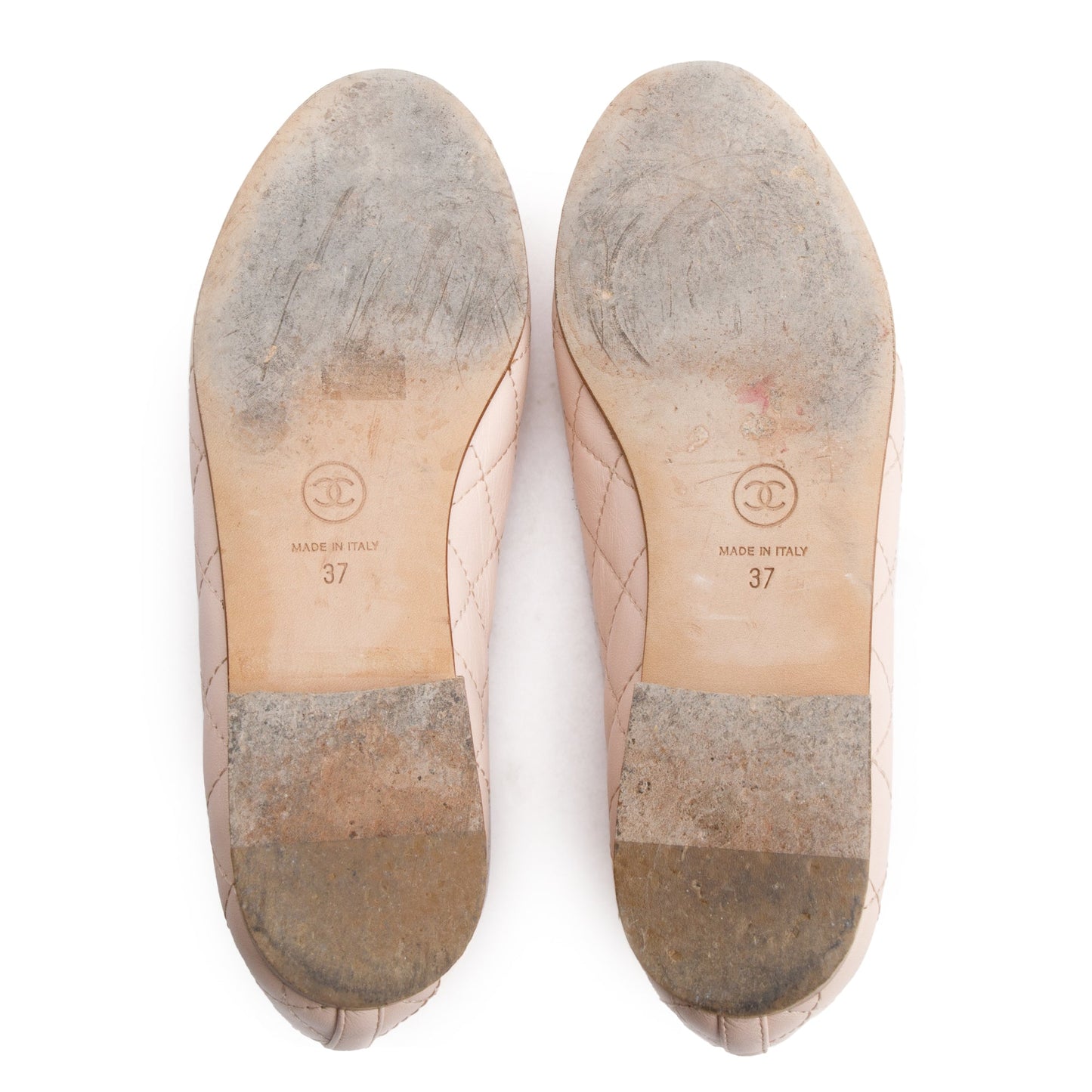 Chanel Pink Calfskin Leather Interlocking CC Logo Flats, Size 37
