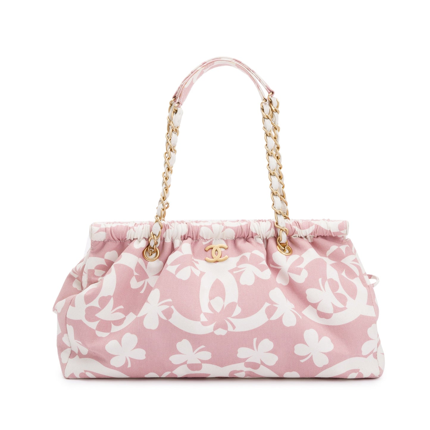 Chanel Pink Canvas Clover Print Frame Bag