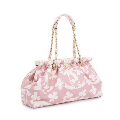 Chanel Pink Canvas Clover Print Frame Bag