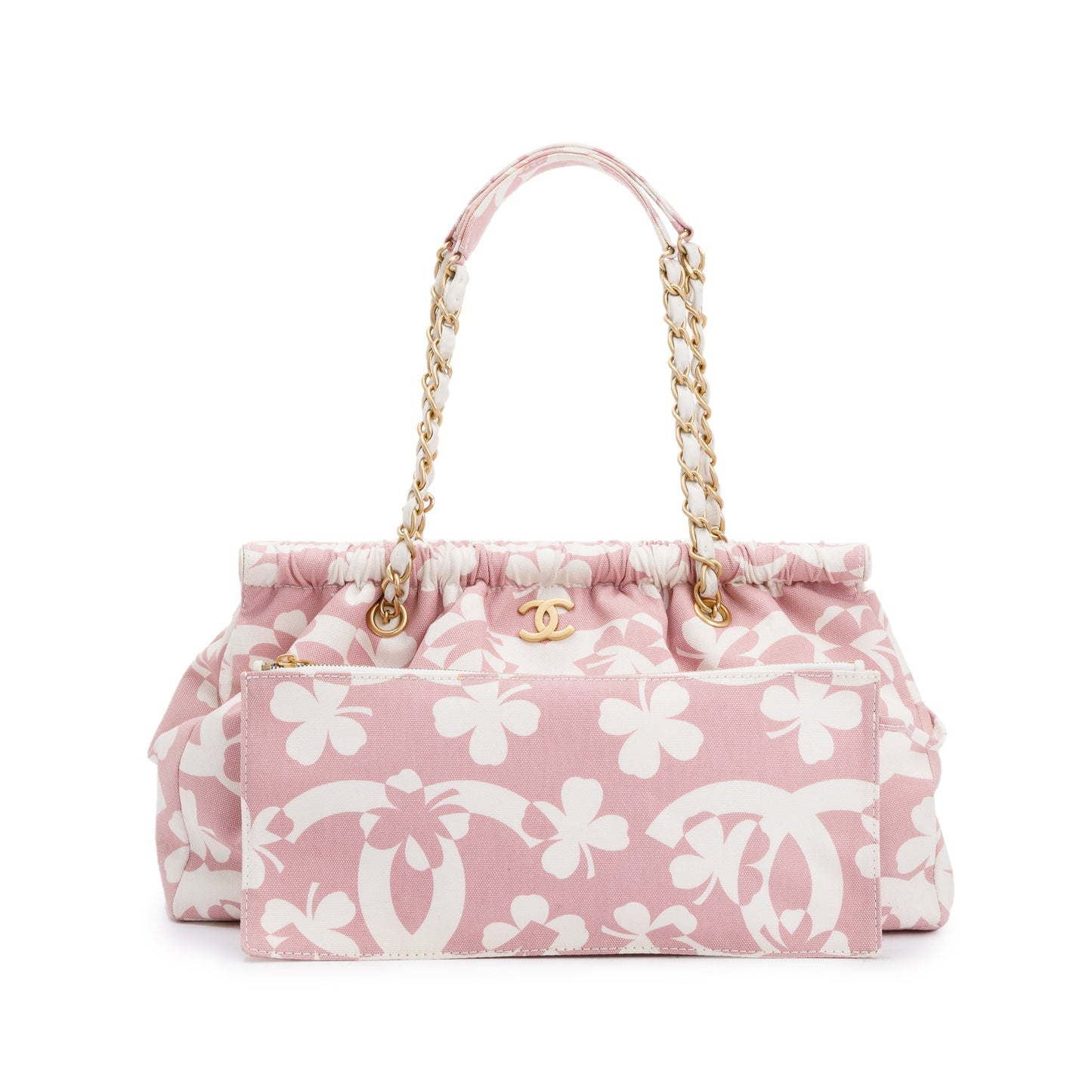Chanel Pink Canvas Clover Print Frame Bag