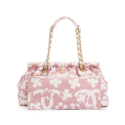 Chanel Pink Canvas Clover Print Frame Bag