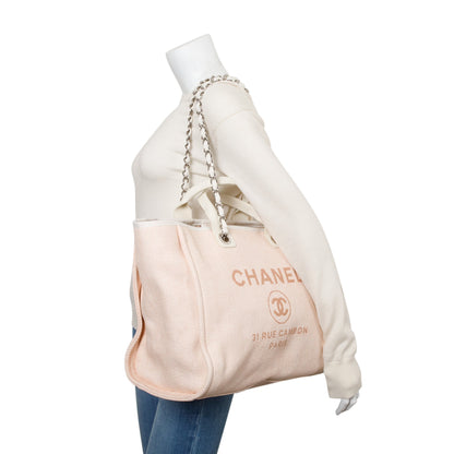 Chanel Pink Canvas White Calfskin Medium Deauville Shopping Tote