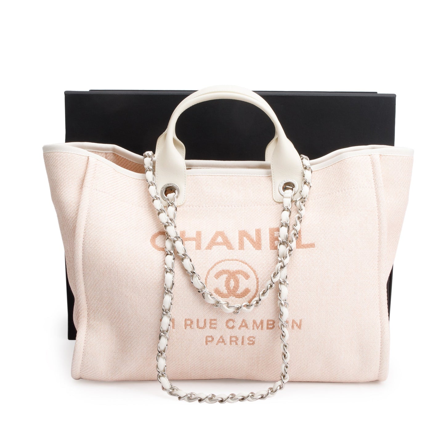Chanel Pink Canvas White Calfskin Medium Deauville Shopping Tote