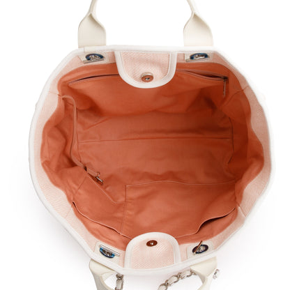 Chanel Pink Canvas White Calfskin Medium Deauville Shopping Tote