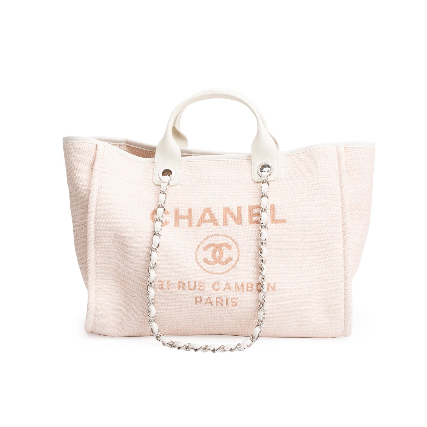 Chanel Pink Canvas White Calfskin Medium Deauville Shopping Tote