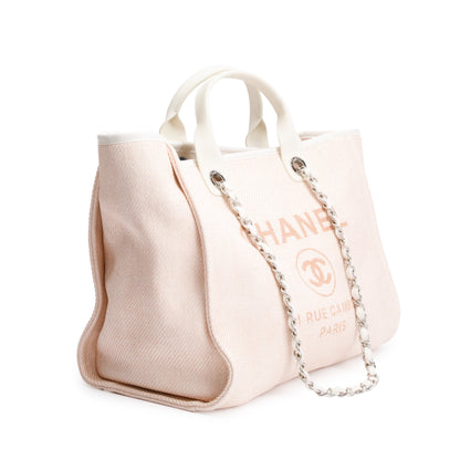 Chanel Pink Canvas White Calfskin Medium Deauville Shopping Tote