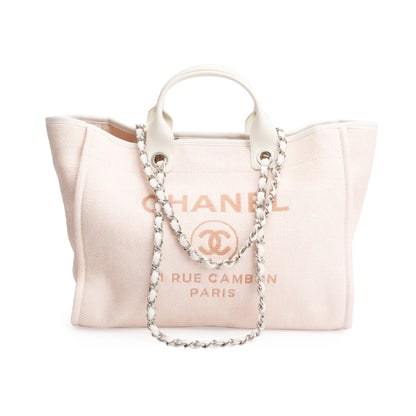 Chanel Pink Canvas White Calfskin Medium Deauville Shopping Tote