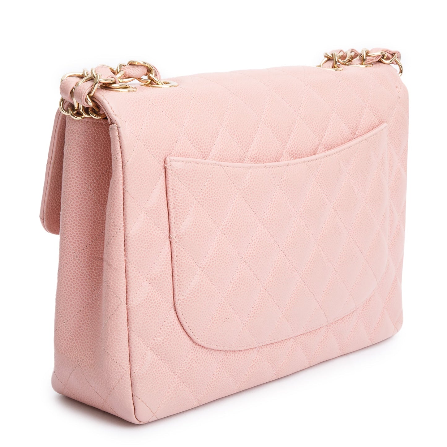 Chanel Vintage Pink Quilted Caviar Leather Square Classic Jumbo Single Flap Bag