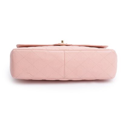Chanel Vintage Pink Quilted Caviar Leather Square Classic Jumbo Single Flap Bag