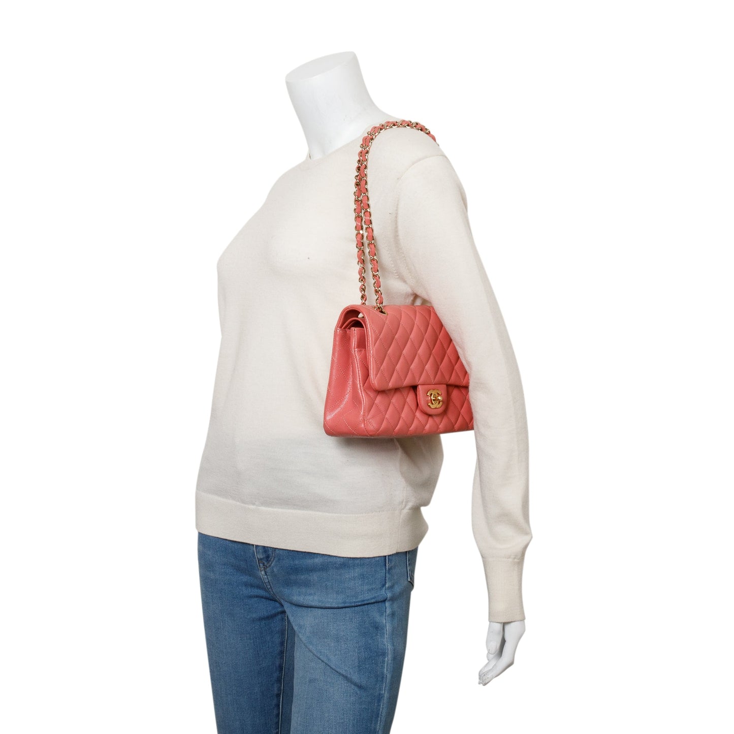 Chanel Pink Caviar Leather Classic Medium Double Flap Bag