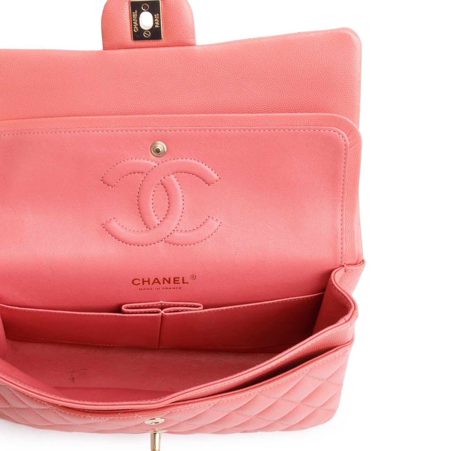 Chanel Pink Caviar Leather Classic Medium Double Flap Bag