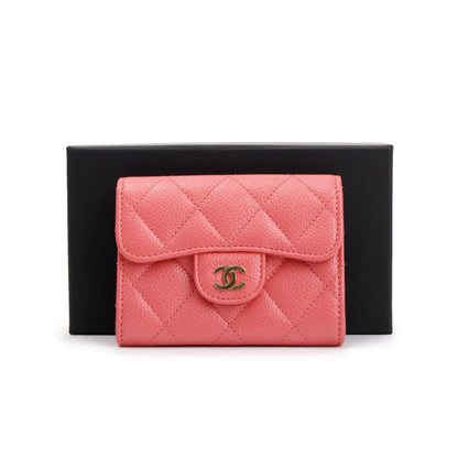 Chanel Pink Caviar Quilted Leather Flap Card Holder