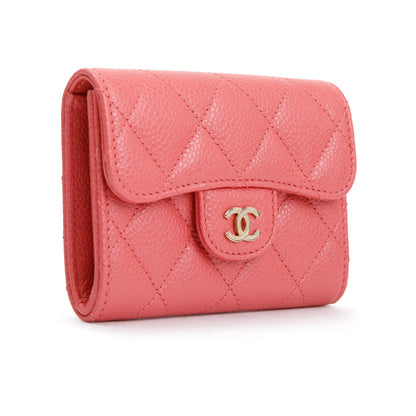 Chanel Pink Caviar Quilted Leather Flap Card Holder