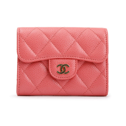 Chanel Pink Caviar Quilted Leather Flap Card Holder