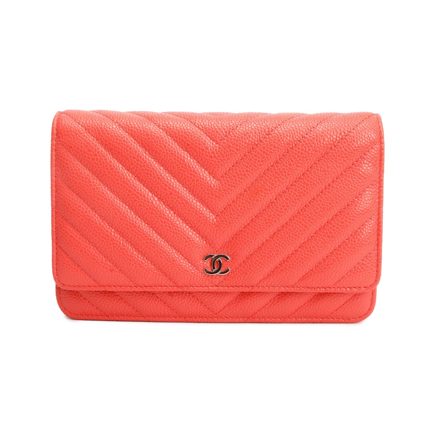 Chanel Pink Chevron Caviar Leather Classic Wallet on Chain