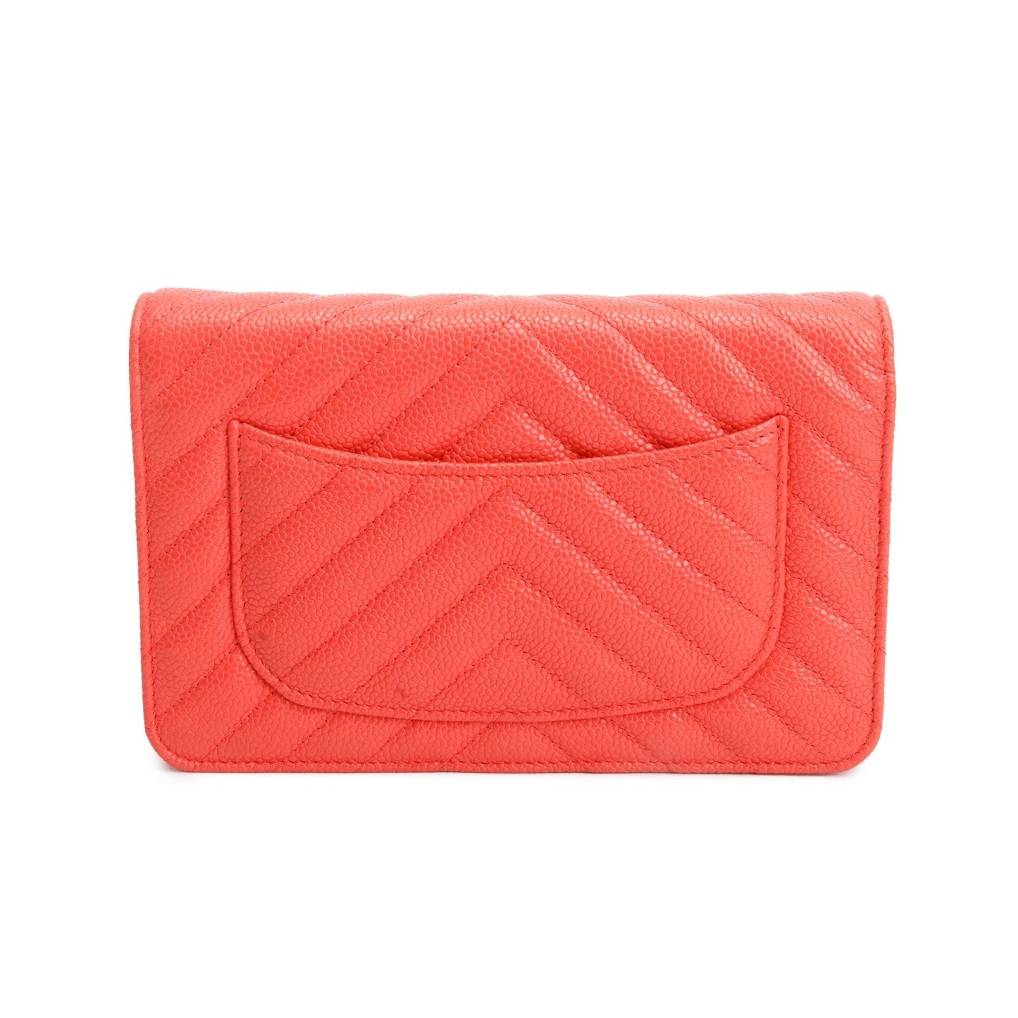 Chanel Pink Chevron Caviar Leather Classic Wallet on Chain