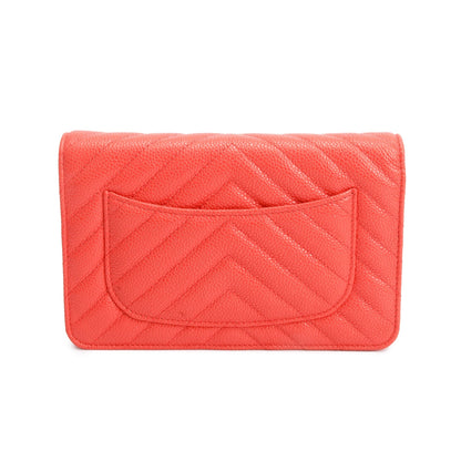 Chanel Pink Chevron Caviar Leather Classic Wallet on Chain