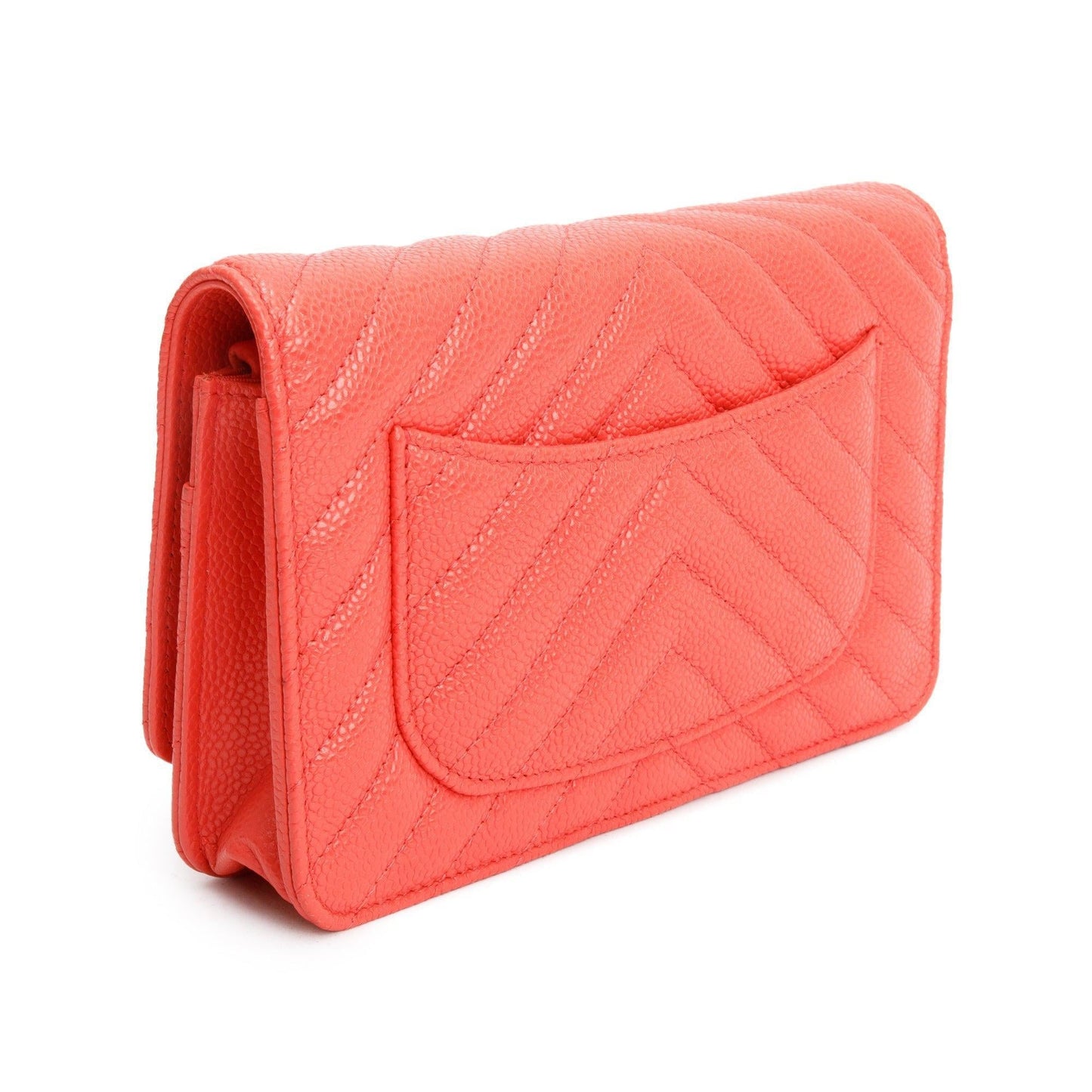 Chanel Pink Chevron Caviar Leather Classic Wallet on Chain