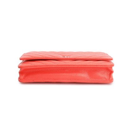 Chanel Pink Chevron Caviar Leather Classic Wallet on Chain