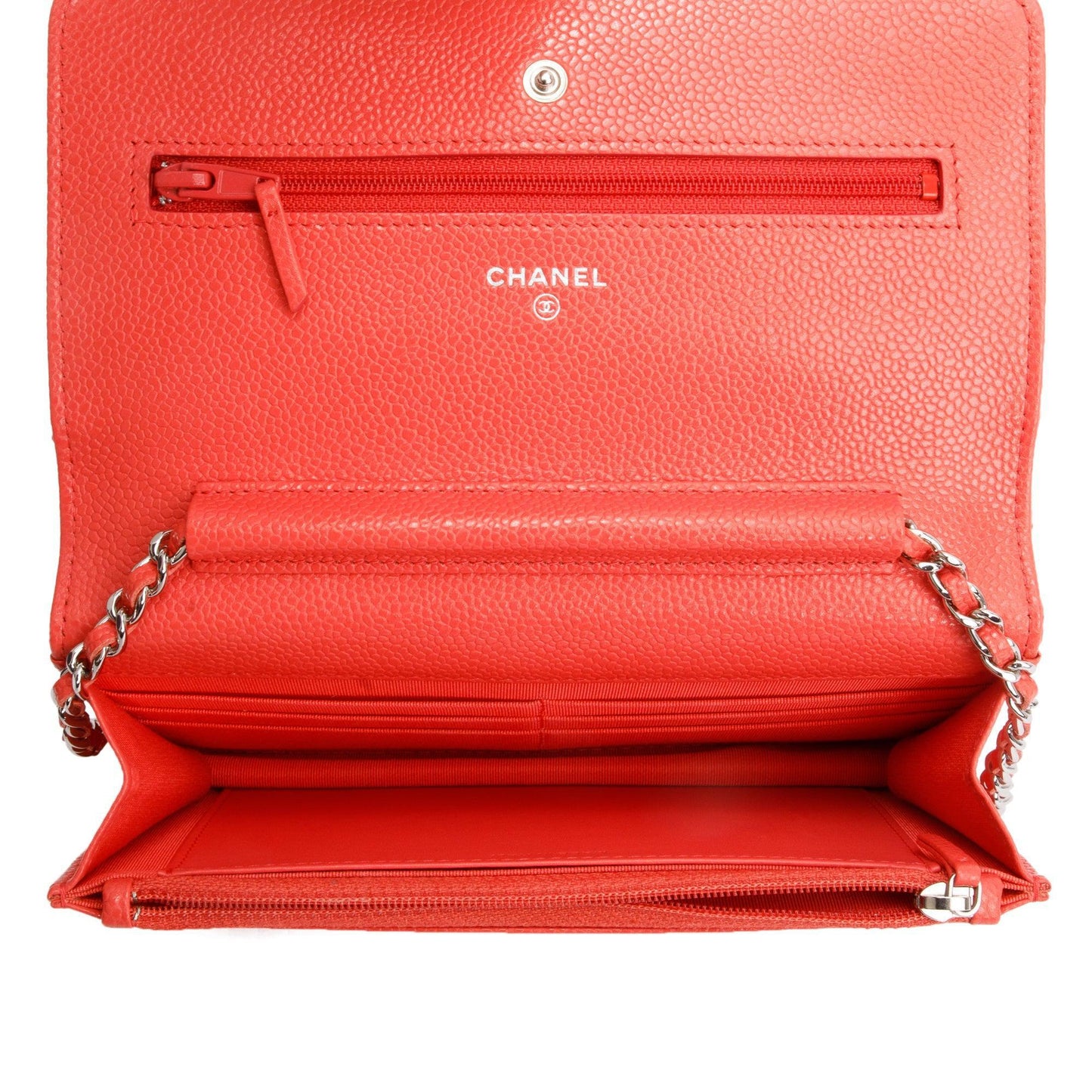 Chanel Pink Chevron Caviar Leather Classic Wallet on Chain