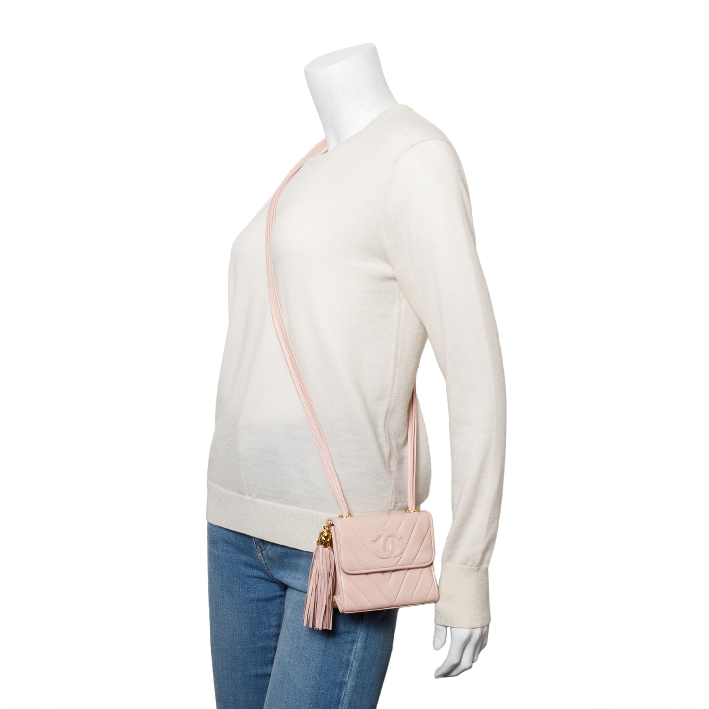 Chanel Pink Chevron Lambskin Leather Tassel Mini Flap Bag