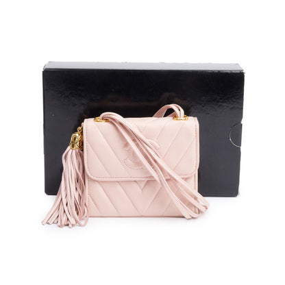 Chanel Pink Chevron Lambskin Leather Tassel Mini Flap Bag