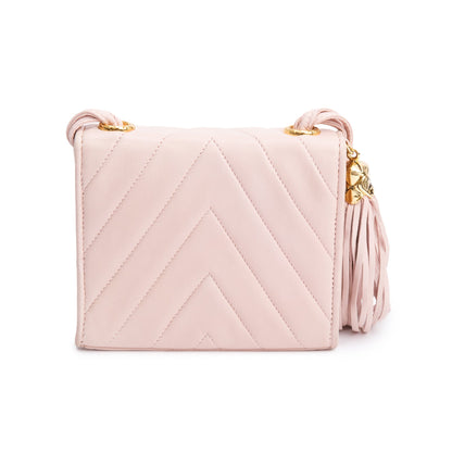Chanel Pink Chevron Lambskin Leather Tassel Mini Flap Bag
