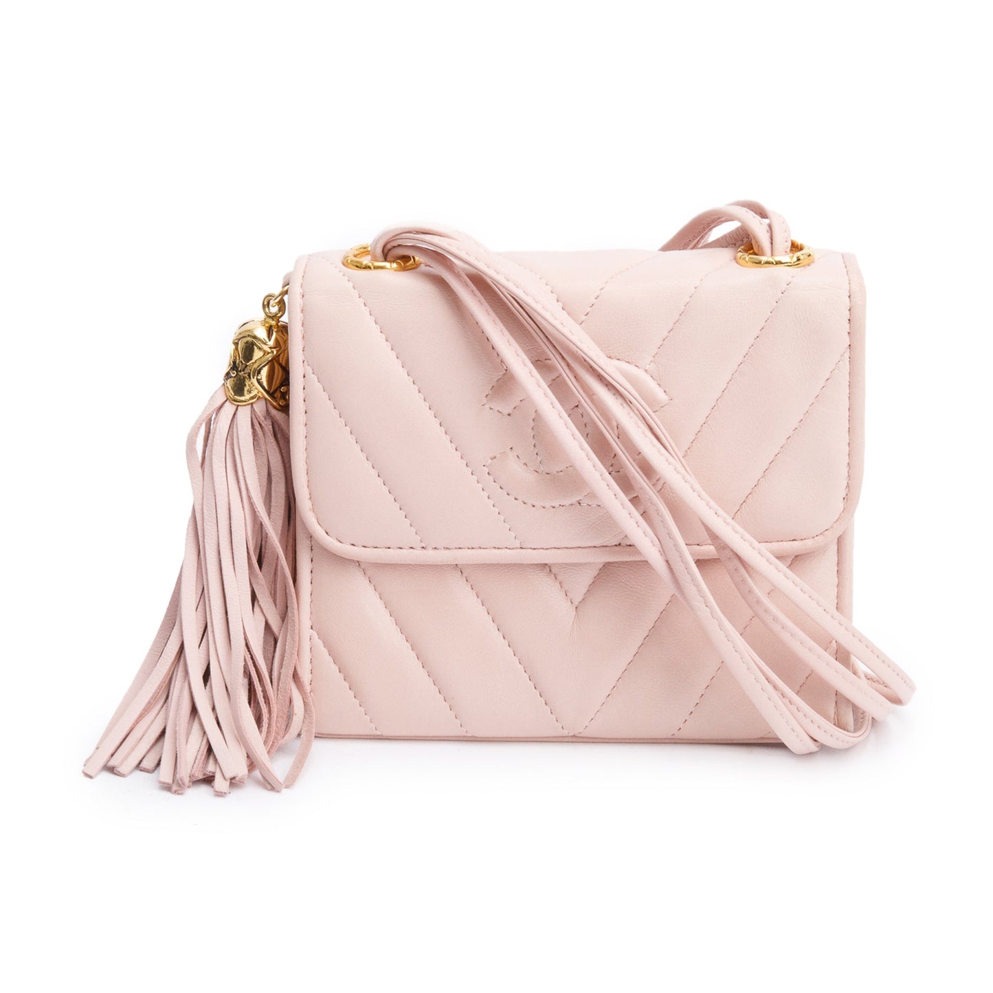 Chanel Pink Chevron Lambskin Leather Tassel Mini Flap Bag