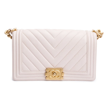 Chanel Pink Chevron Quilted Caviar Leather Medium Boy Bag