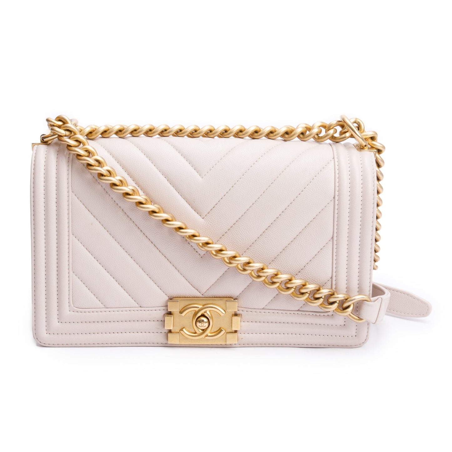 Chanel Pink Chevron Quilted Caviar Leather Medium Boy Bag