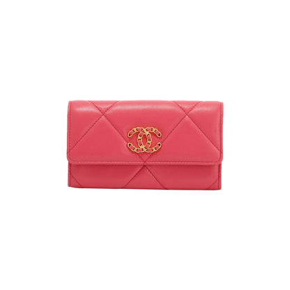 Chanel Pink Lambskin 19 Flap Wallet