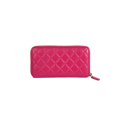 Chanel Pink Lambskin Classic Long Zipped Wallet
