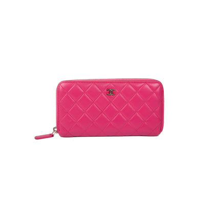 Chanel Pink Lambskin Classic Long Zipped Wallet