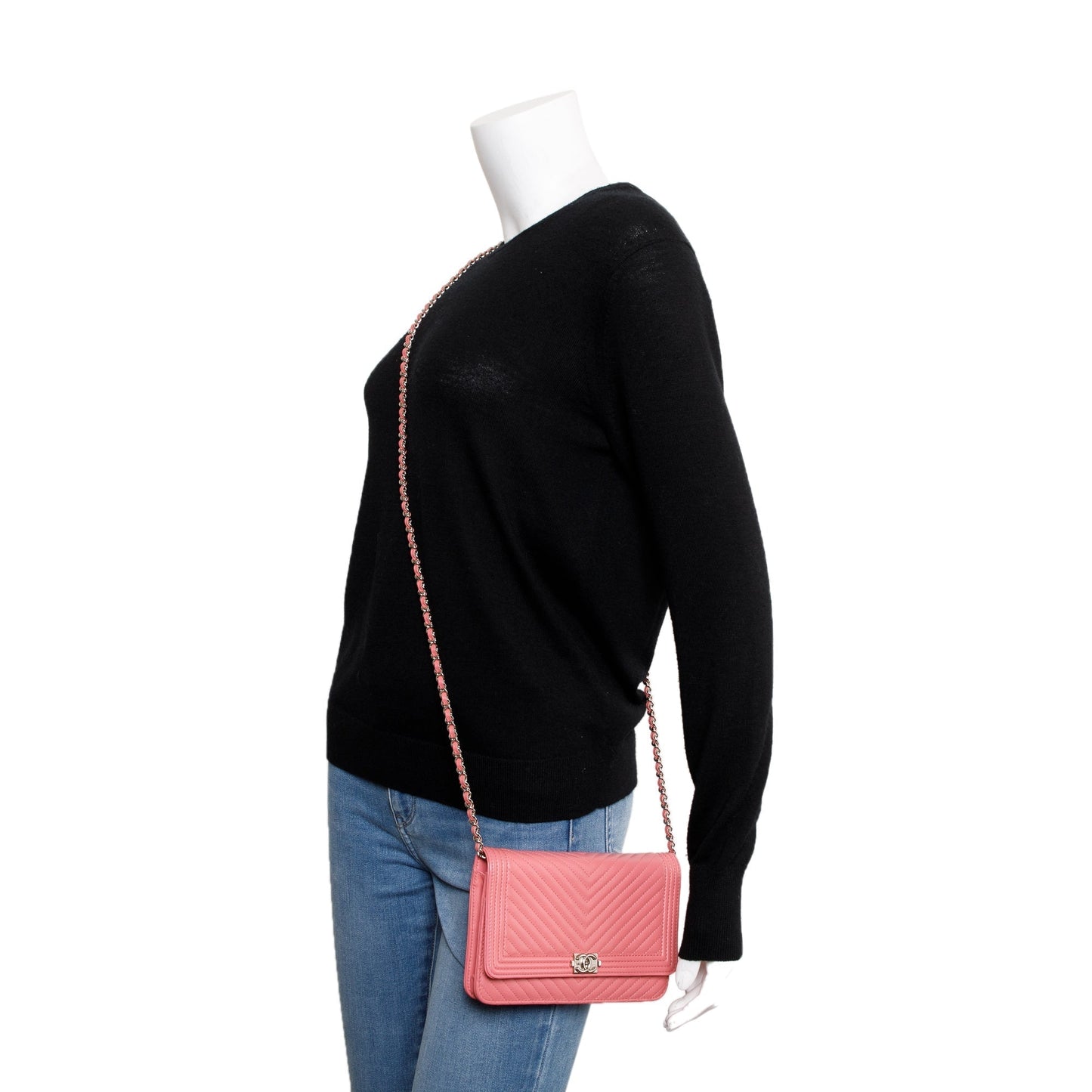 Chanel Pink Lambskin Leather Boy Wallet on Chain