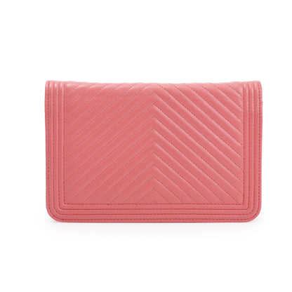 Chanel Pink Lambskin Leather Boy Wallet on Chain