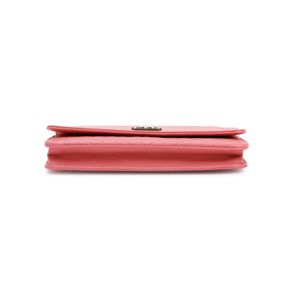 Chanel Pink Lambskin Leather Boy Wallet on Chain