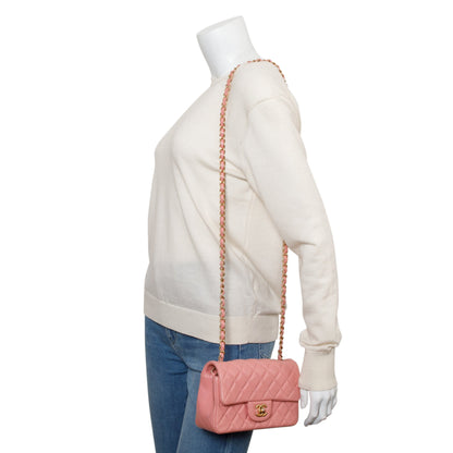Chanel Pink Lambskin Leather Classic Mini Rectangular Flap Bag