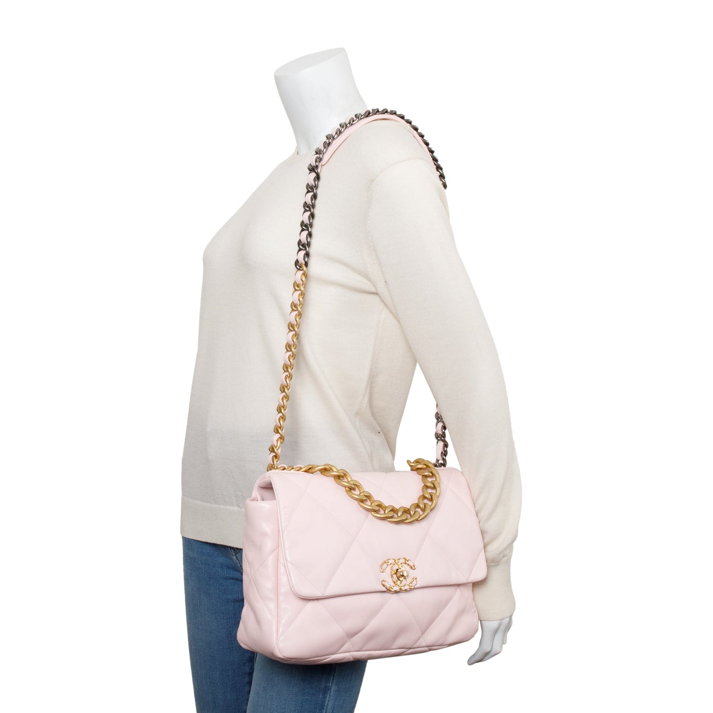 Chanel Pink Lambskin Leather Large 19 Flap Bag