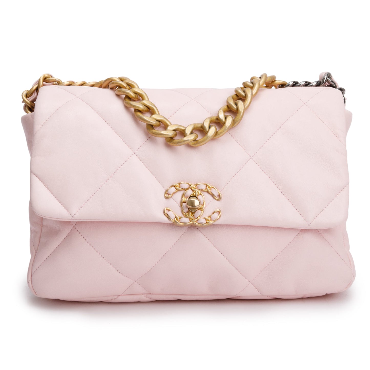 Chanel Pink Lambskin Leather Large 19 Flap Bag
