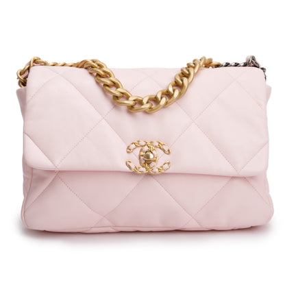Chanel Pink Lambskin Leather Large 19 Flap Bag