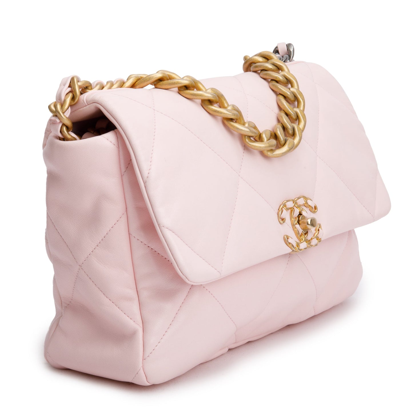 Chanel Pink Lambskin Leather Large 19 Flap Bag