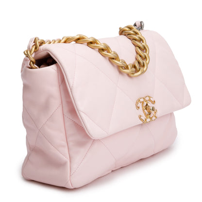 Chanel Pink Lambskin Leather Large 19 Flap Bag