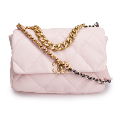 Chanel Pink Lambskin Leather Large 19 Flap Bag