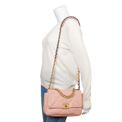 Chanel Pink Lambskin Leather Medium 19 Flap Bag
