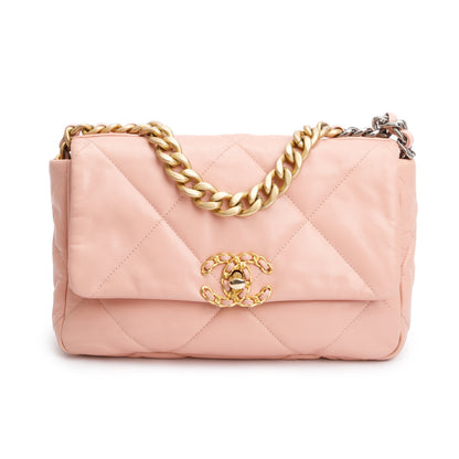 Chanel Pink Lambskin Leather Medium 19 Flap Bag